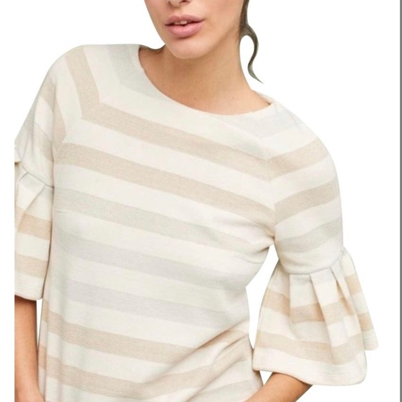 Anthropologie Tops - Anthropologie Maeve Helsa Stripe Ruffle Sleeve Cream Sweater Career office